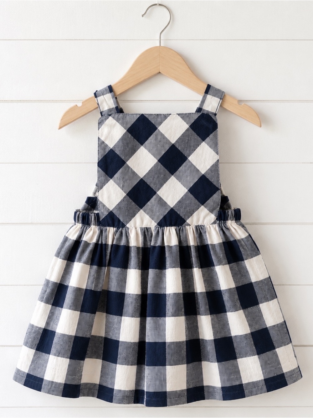 NWT Thimble Midnight Gingham Pinafore Dress 12-18M Navy Cream Boutique USA